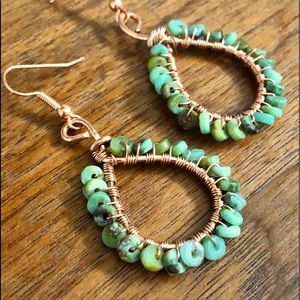 Copper teardrops with green turquoise beads